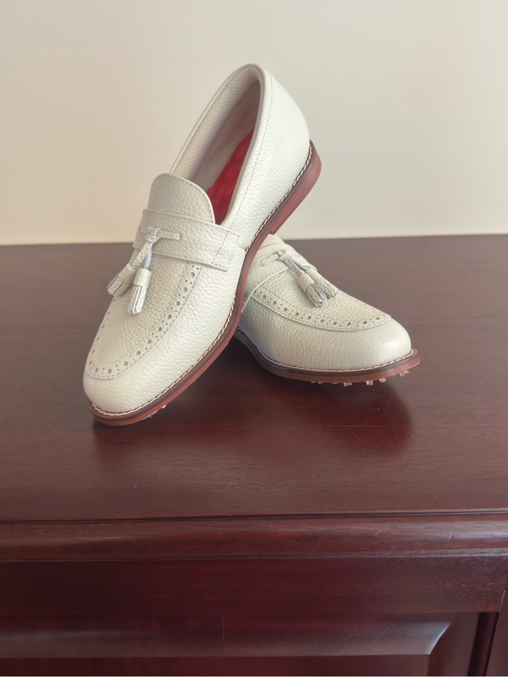 G/FORE Cream Tassel Golf Loafers with Brown Sole - Picture 3 of 6